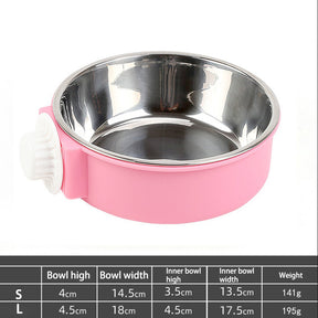 Crate Dog Bowl Removable Stainless Steel Hanging Pet Cage Bowl for Puppy Cats Birds-Pink