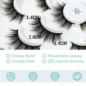 10 Pairs 3D False Eyelashes Reusable Wispy Cat Eye Natural Look Lashes-108