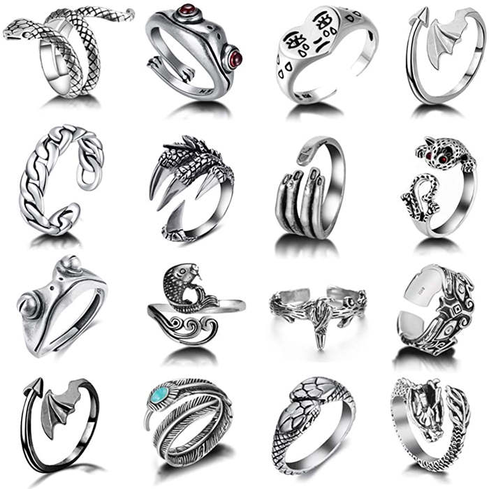 16 Pcs Vintage Open Frog Rings Set Knuckle Stacking Ring Snake Ring Boho Finger Rings for Women Men Girls