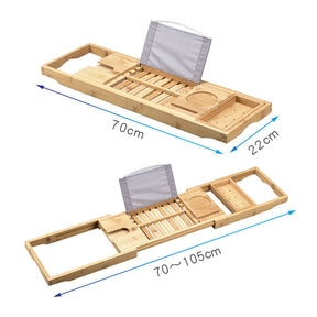 Bamboo Bathtub Tray Caddy Expandable Placed Book Smartphone and Wine Holder