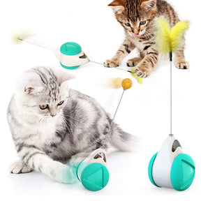 Cat Balance Swing Car Toy with Catnip Ball Feather Stick Interactive Pet Toys-Lake Blue