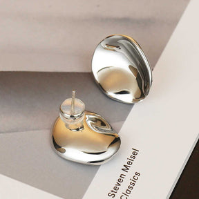 Simple Glossy Irregular Stud Earrings for Women and Girls-Silver