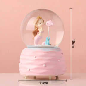 Mermaid Princess Snow Globes with Music LED Light Birthday Gift for Girls-Pink