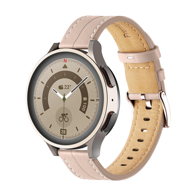 Genuine Leather Watchband Groove for Galaxy Watch 42mm/Samsung Gear S3-LightPink