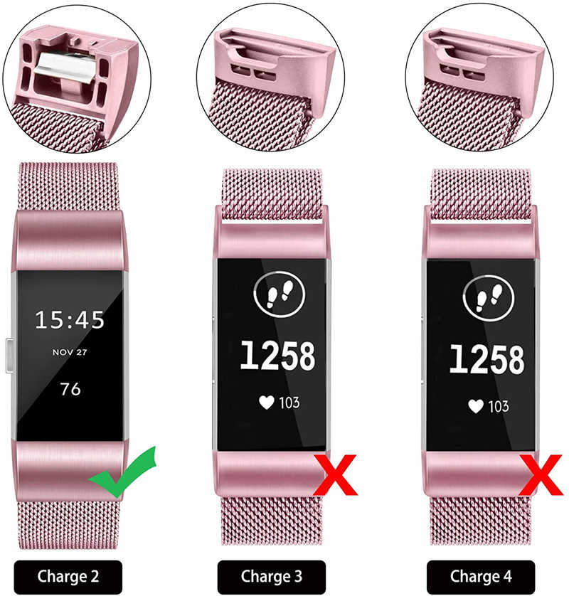 Stainless Steel Magnetic Strap For Fitbit Charge 2 Replacement Bracelets Milanese-Rose Pink