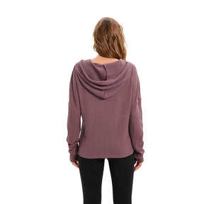 Women Casual Long Sleeve Solid Hooded Drawstring knit Jacket-OuSe