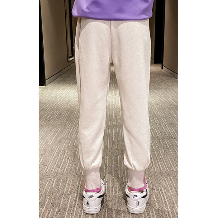Girls Joggers Long Pants Pockets Outdoor Casual Trousers Smiley-Beige