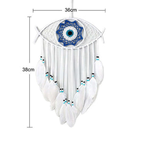 Evil Eye Dream Catcher Feather Wall Pendant Home Decoration-White