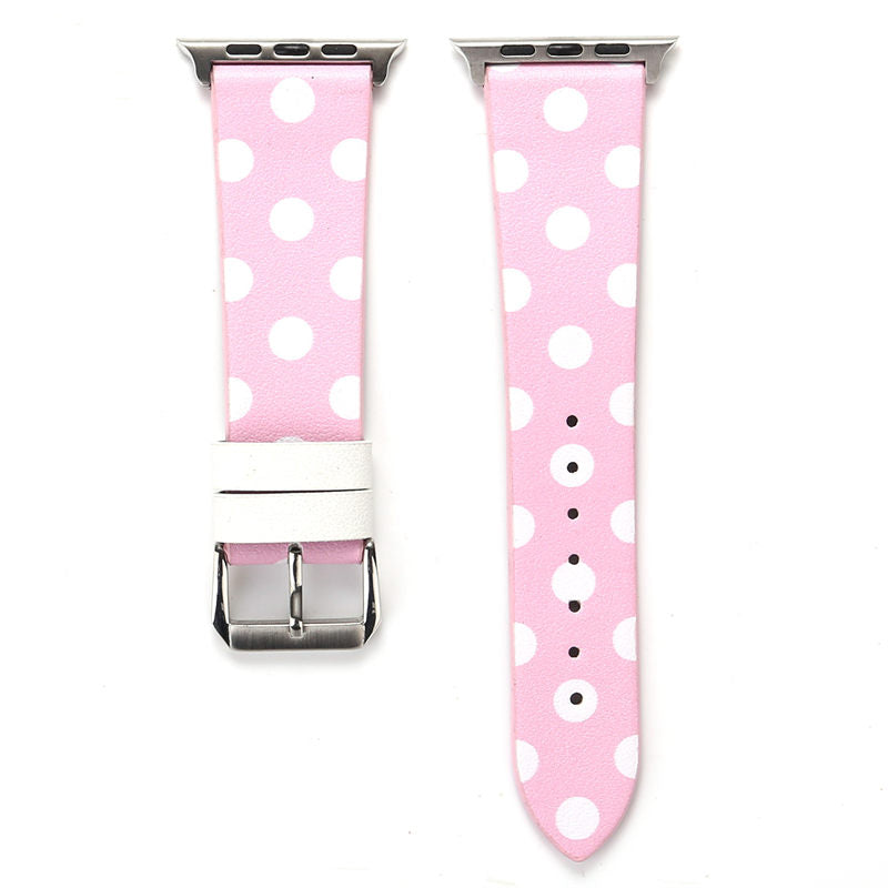 Wave Point Leather Watch Band for Apple Watch Series SE/6/5/4/3/2/1-PinkWhite