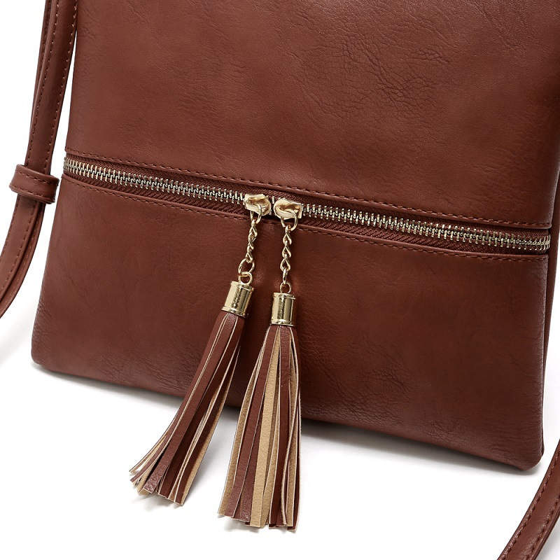 Lightweight Medium Crossbody Bag with Tassel-Browm