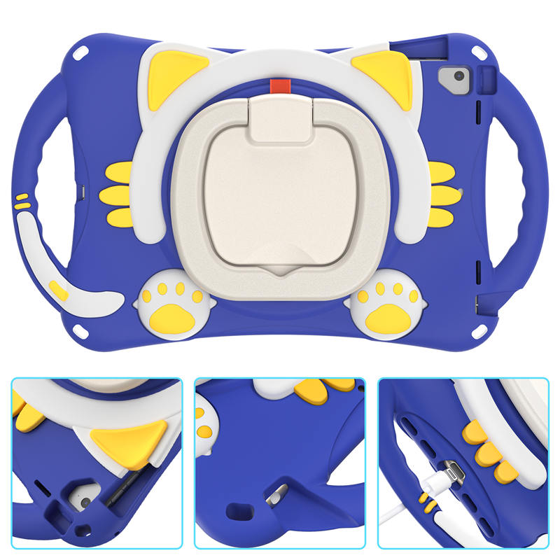 CatB Silicone Case For iPad Pro 9.7 inch Air1/2 Shockproof Shoulder Strap Handle Stand-Dark Blue
