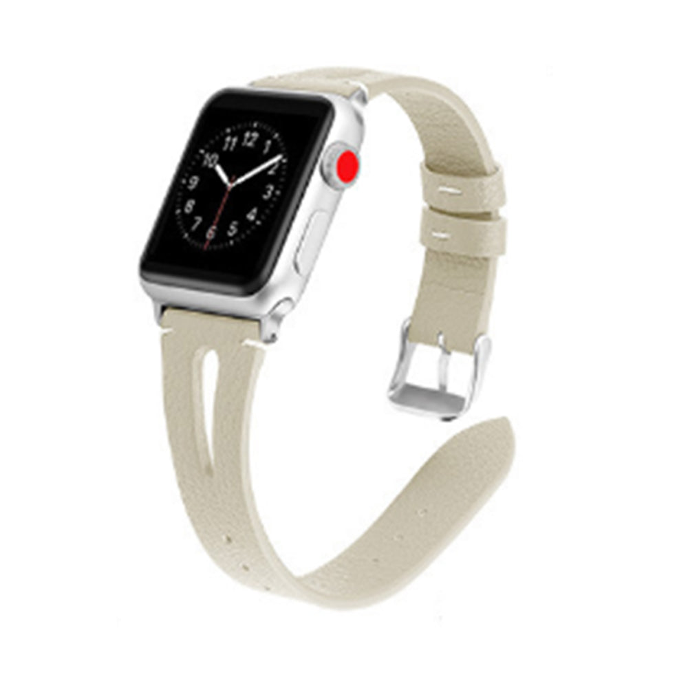Fashion Triangle Hole Leather Watch Band For Apple Watch SE/6/5/4/3/2/1(Off White)