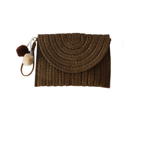 Straw Shoulder Bag Casual Beach Clutch Crossbody Bag-Coffee