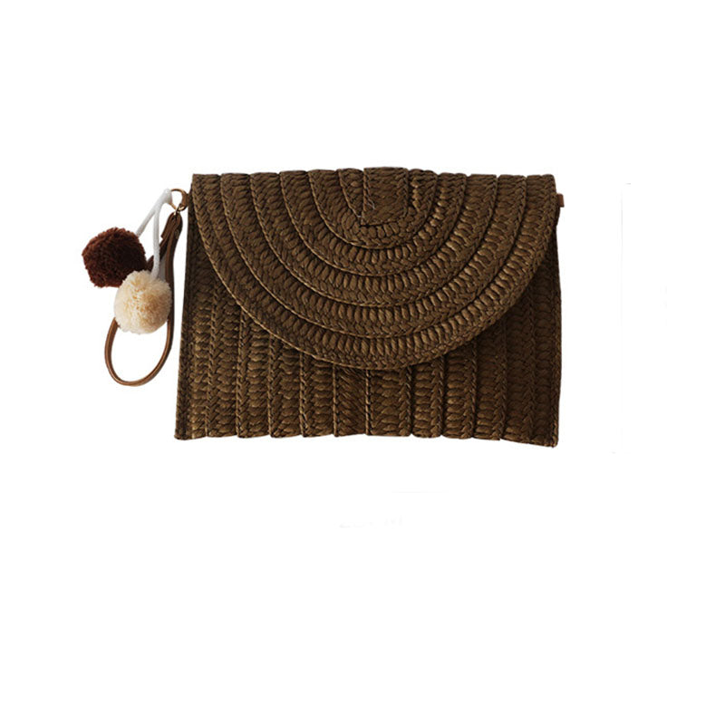 Straw Shoulder Bag Casual Beach Clutch Crossbody Bag-Coffee