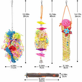 4Pcs Bird Toy Colorful Chewing Shredder Wood Perch Stand  for Parakeet Conure