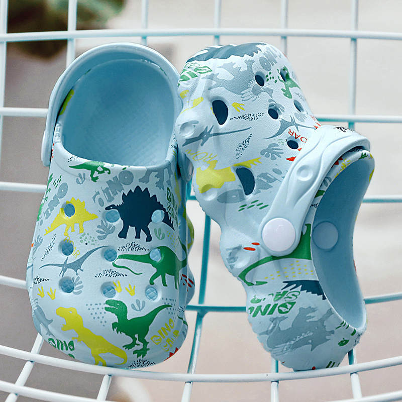 Kids Cute Cartoon Hole Shoes Little Dinosaur Beach Pool Slippers Boys and Girls-SkyBlue