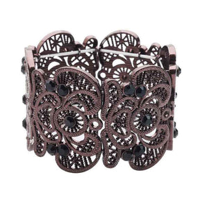 Womens Vintage Filigree Cuff Bangle Bracelet-Coffee