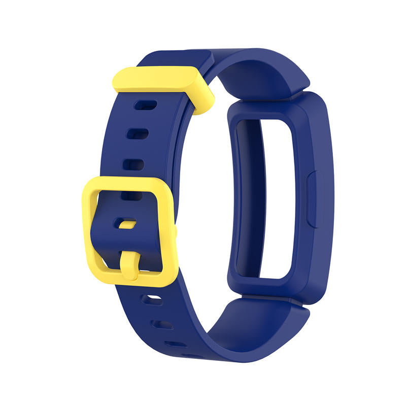 Silicone Watch Band For Fitbit Inspire/Inspire HR/ACE 2-Navy Blue+Yellow Buckle