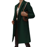 Elegant Womens Coat Lapel Solid Button Down Warm Long Outwear-DarkGreen