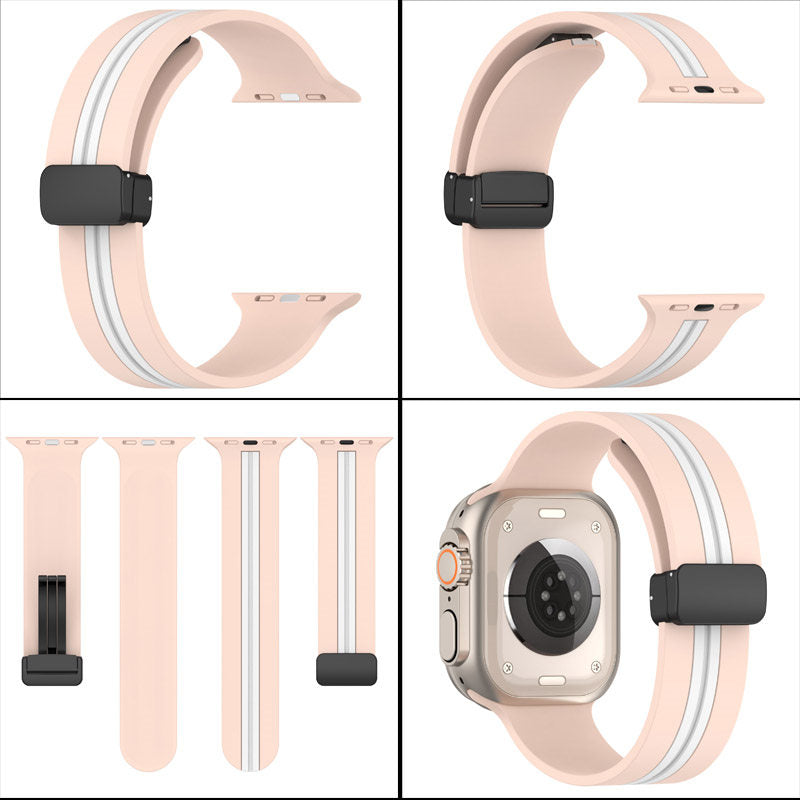 Silicone Bicolor Band with Magnetic Folding Buckle for Apple Watch-2