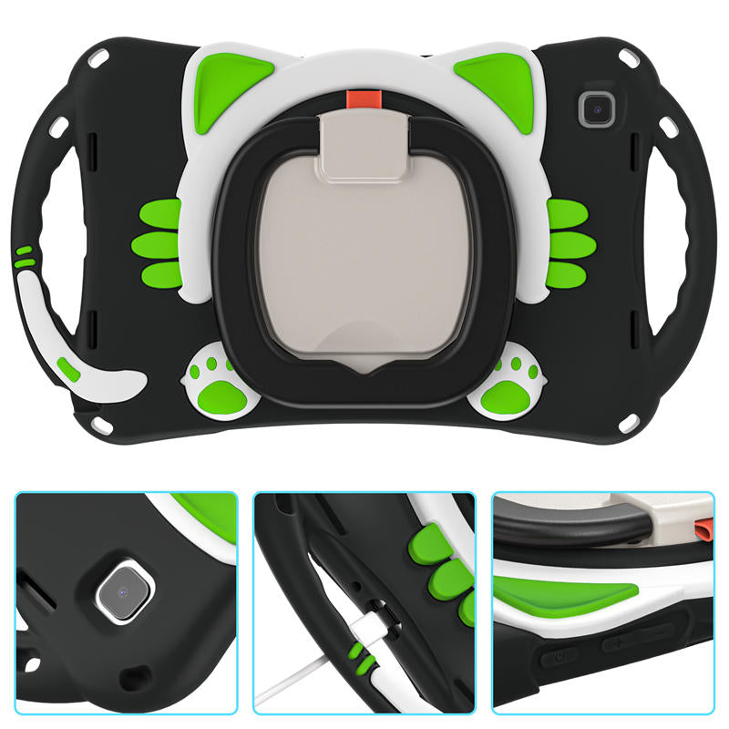 CatB Samsung Tablt Case for Tab A7 10.4  T500/T505/T507/T505N Shockproof Shoulder Strap Handle Stand-Black Green