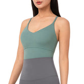 Longline Sports Bras Padded Comfortable Fitness Crop Tank Tops-Tidal Blue