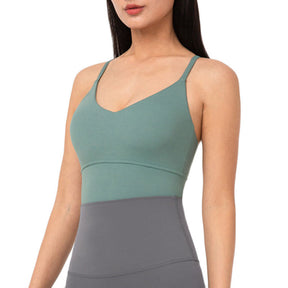 Longline Sports Bras Padded Comfortable Fitness Crop Tank Tops-Tidal Blue