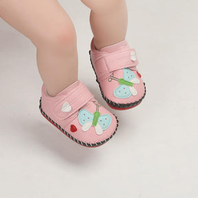 Baby Girls Pu Leather Walking Sneakers Toddler Rubber Cartoon Shoes-Pink