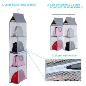 2 Pcs Hanging Handbag Organizer Detachable for Closet Space Saving-Grey