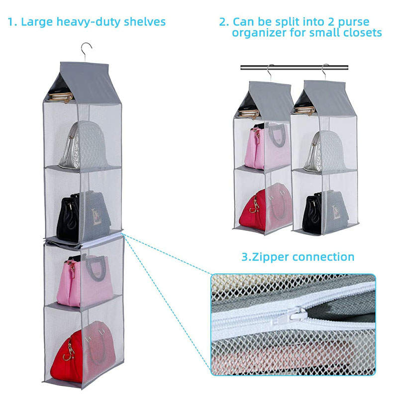 2 Pcs Hanging Handbag Organizer Detachable for Closet Space Saving-Grey