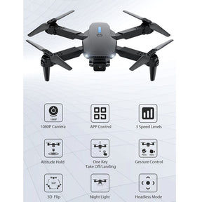 Foldable Drone with 1080P HD Camera RC Quadcopter FPV Live Video with Carrying Case-Gray