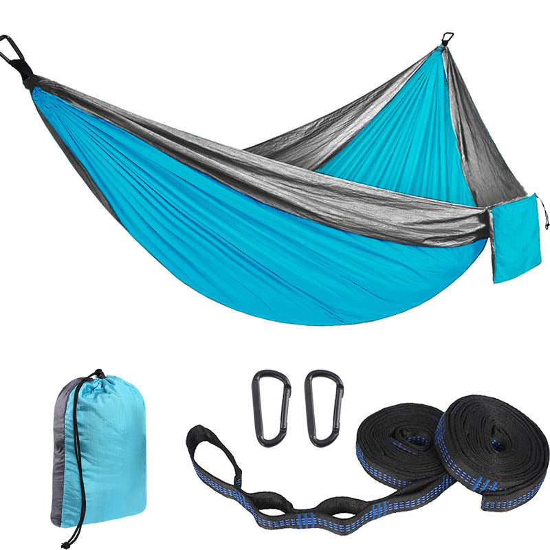 Camping Portable Hammocks with 2 Tree Straps for Travel Beach Backyard-Gray/SkuBlue