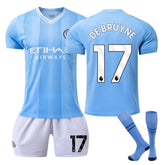 Manchester City Home WS Jersey DE BRUYNE #17 Soccer Jersey Kids Adult 3Pcs Jersey Kits