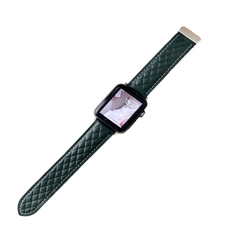Vintage Leather Band Rhombus Pattern Magnetic Clasp for Apple Watch-Green