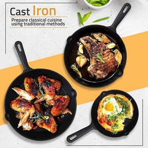 Cast Iron Skillet Kit 16cm 20cm and 25cm Frying Pans Camp Cookware