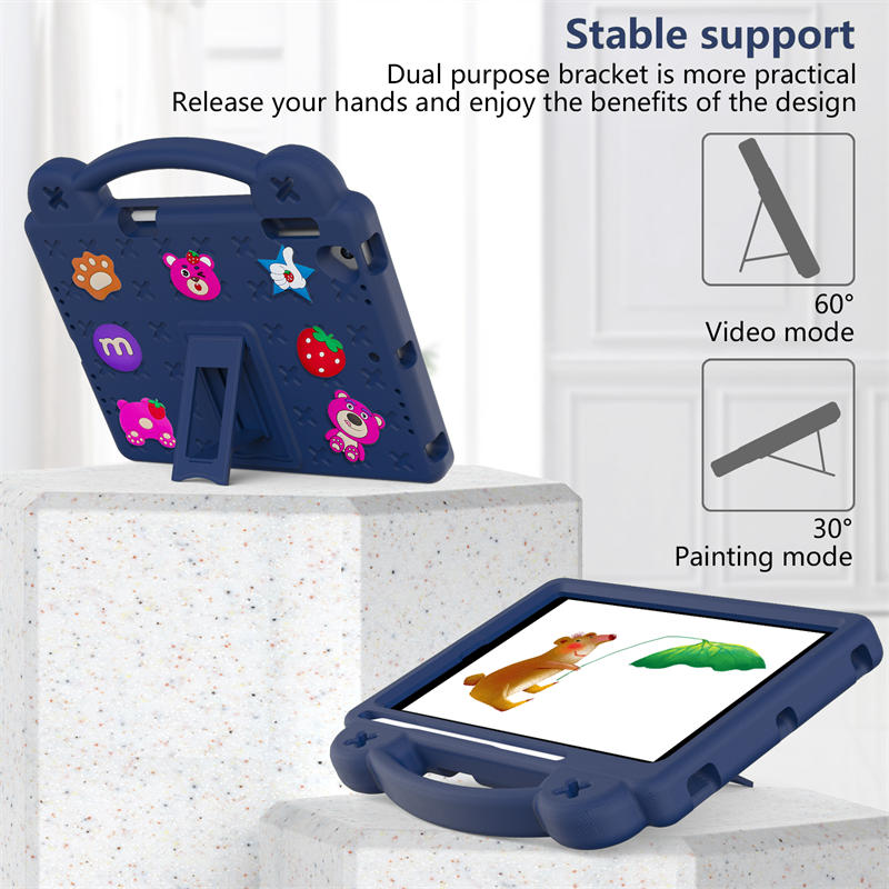 Strawberry Rugged iPad Case With Holder Shoulder Strap for PRO 9.7 Air1/ Air2-NavyBlue