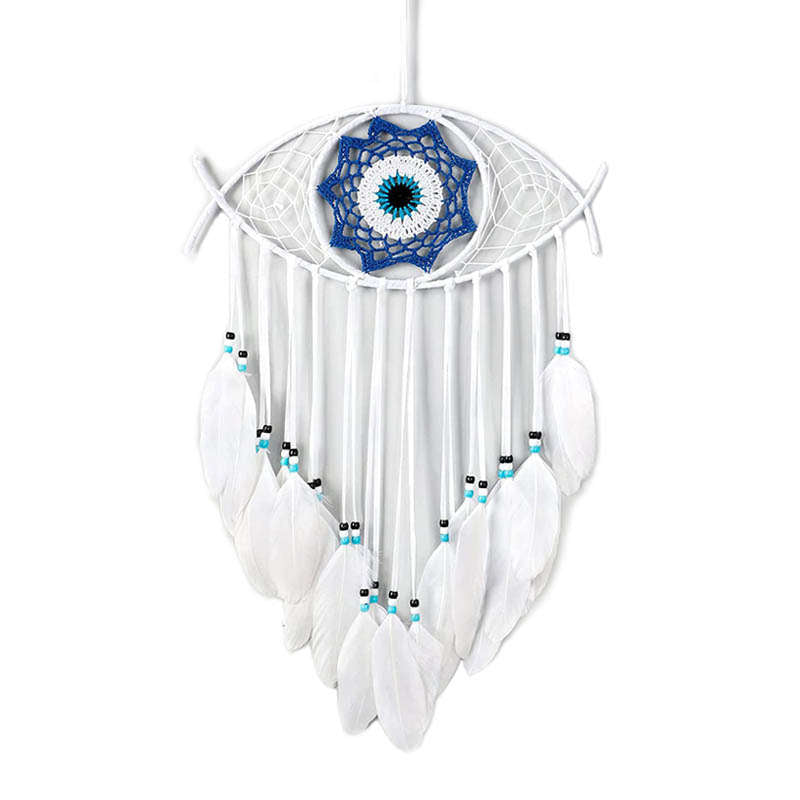 Evil Eye Dream Catcher Feather Wall Pendant Home Decoration-White