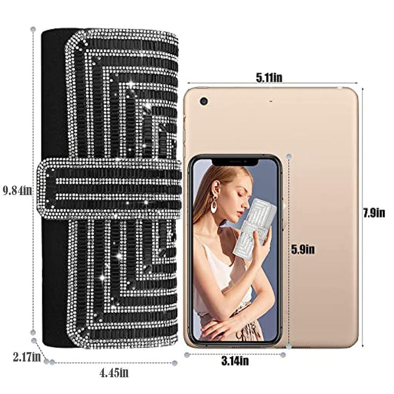 Womens Rhinestone Clutch Purses Evening Bags Sparkling Gliter with Chain-Black