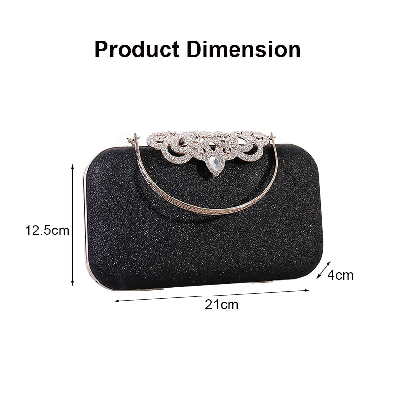 Ladies Rhinestones Clutch Crown Decoration Vintage Evening Bag-Black