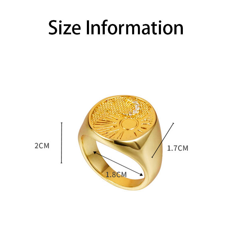 Gold Round Sunshine Pattern Ring For Women