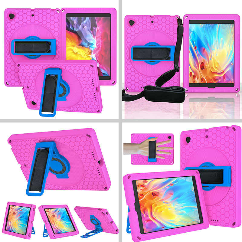 iPad Case With Handle Stand Shoulder Strap for iPad7/iPad8/iPad9 10.2/iPad10.5-RoseBlue