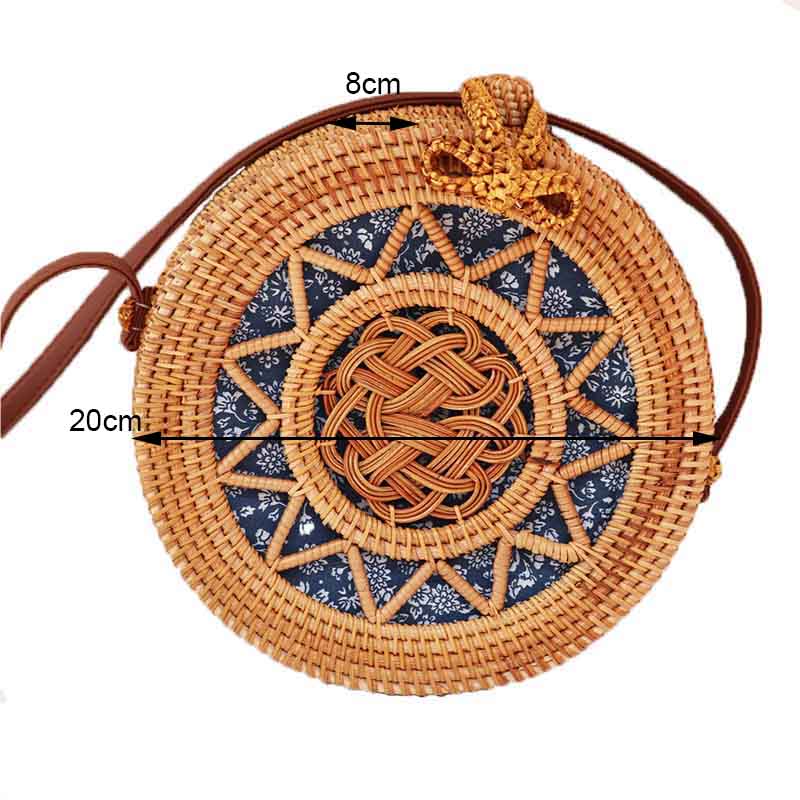 Women Round Rattan Crossbody Bags Handwoven Bohemian Shoulder Purse-Style 1