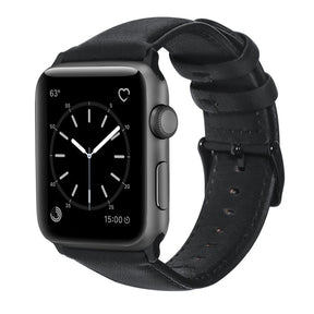 Oil Wax Leather Watch Strap For Apple iWatch-Black