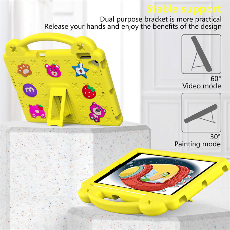 Strawberry iPad Case Silicone Shockproof with Handle for iPad 10.2 inch 2021/2020/2019-Yellow