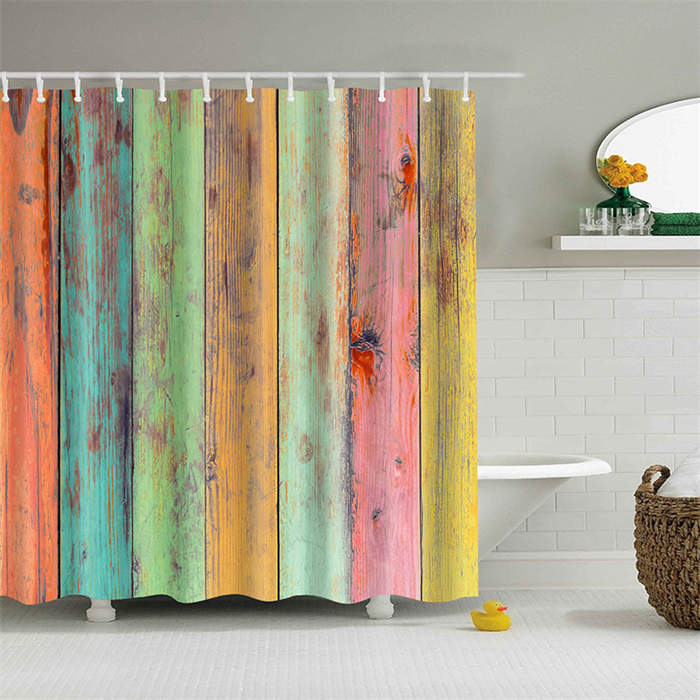 Vintage Wooden Printed Shower Curtains Bathroom Decor Accessory-20