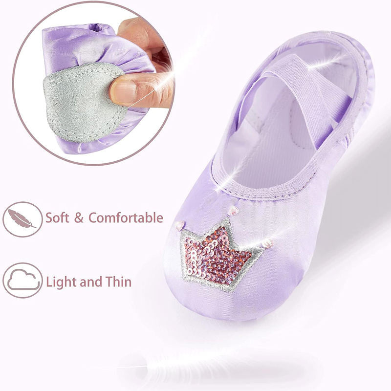 Ballet Shoes for Girls Soft Leather Satin Flat Gymnastic Shoes-Purple