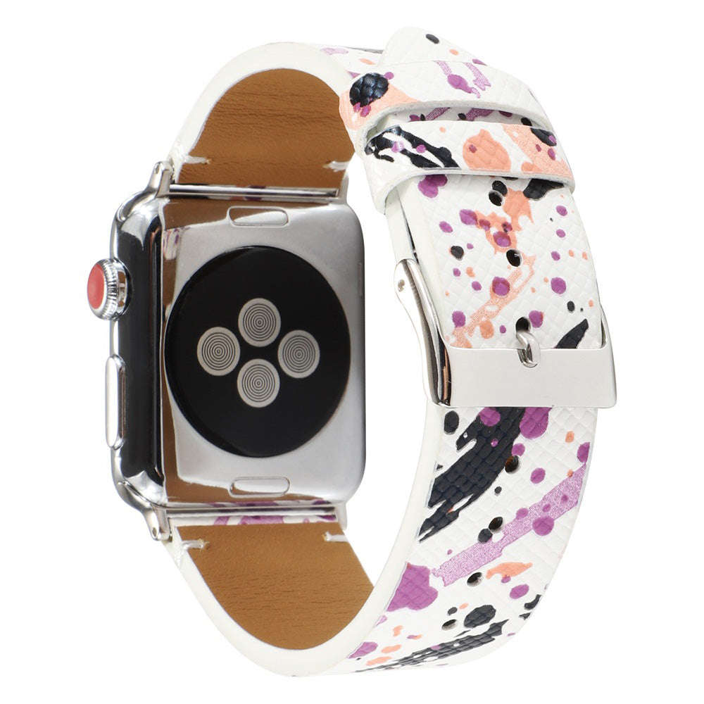 Graffiti Painted PU Leather Watch Band Microfiber Design For Apple Watch SE/6/5/4/3/2/1(Graffiti4)