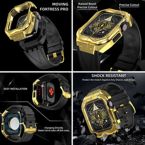 Sport TPU Strap with Protective Cover Frame for Apple Watch 44mm/45mm-Gold