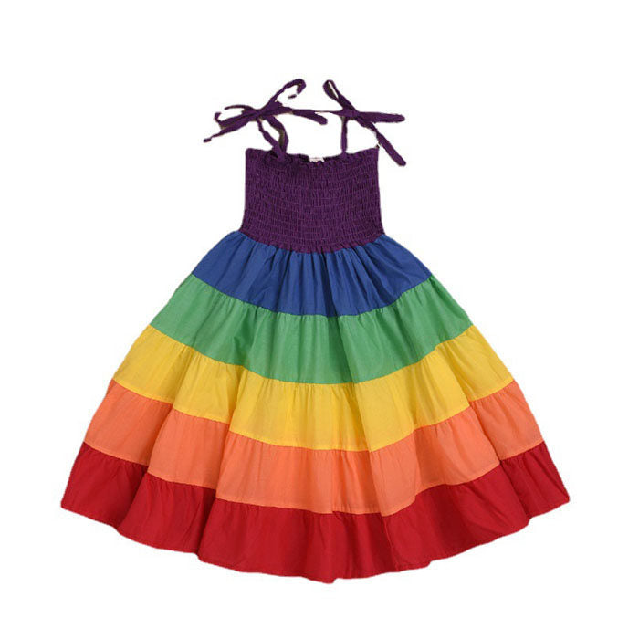 Baby Girls Rainbow Dress Toddler Princess Sleeveless Summer Dress Beach Tutu-Purple