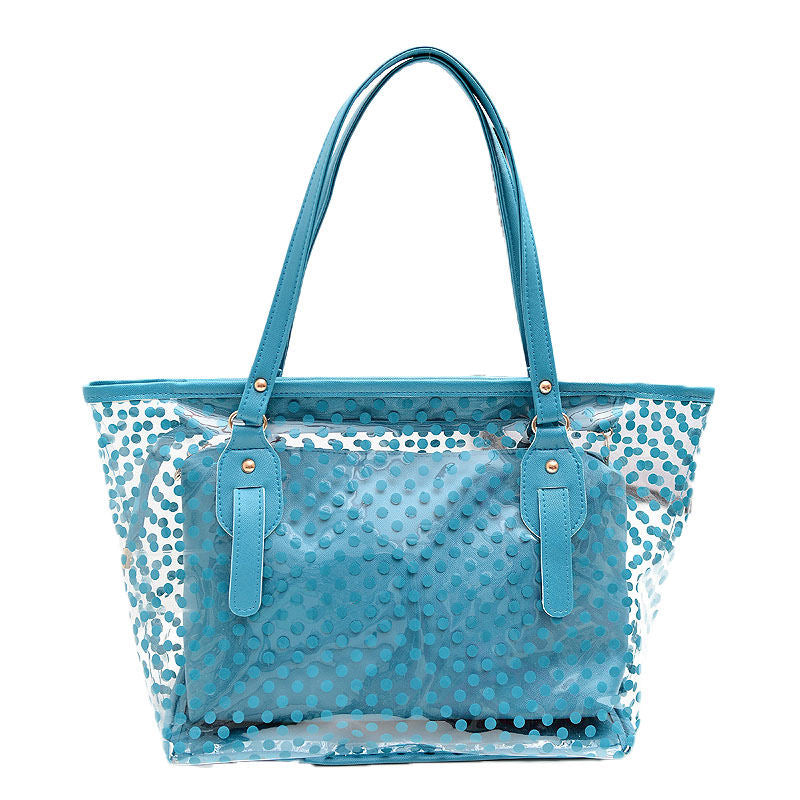 Candy Color PVC Clear Shoulder Bag Beach Tote Bag-Blue
